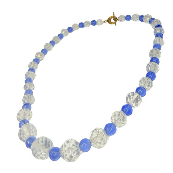 VTG Blue Crystal Glass Beaded Necklace 22” Faceted Graduated Formal Jewelry - Picture 7 of 14